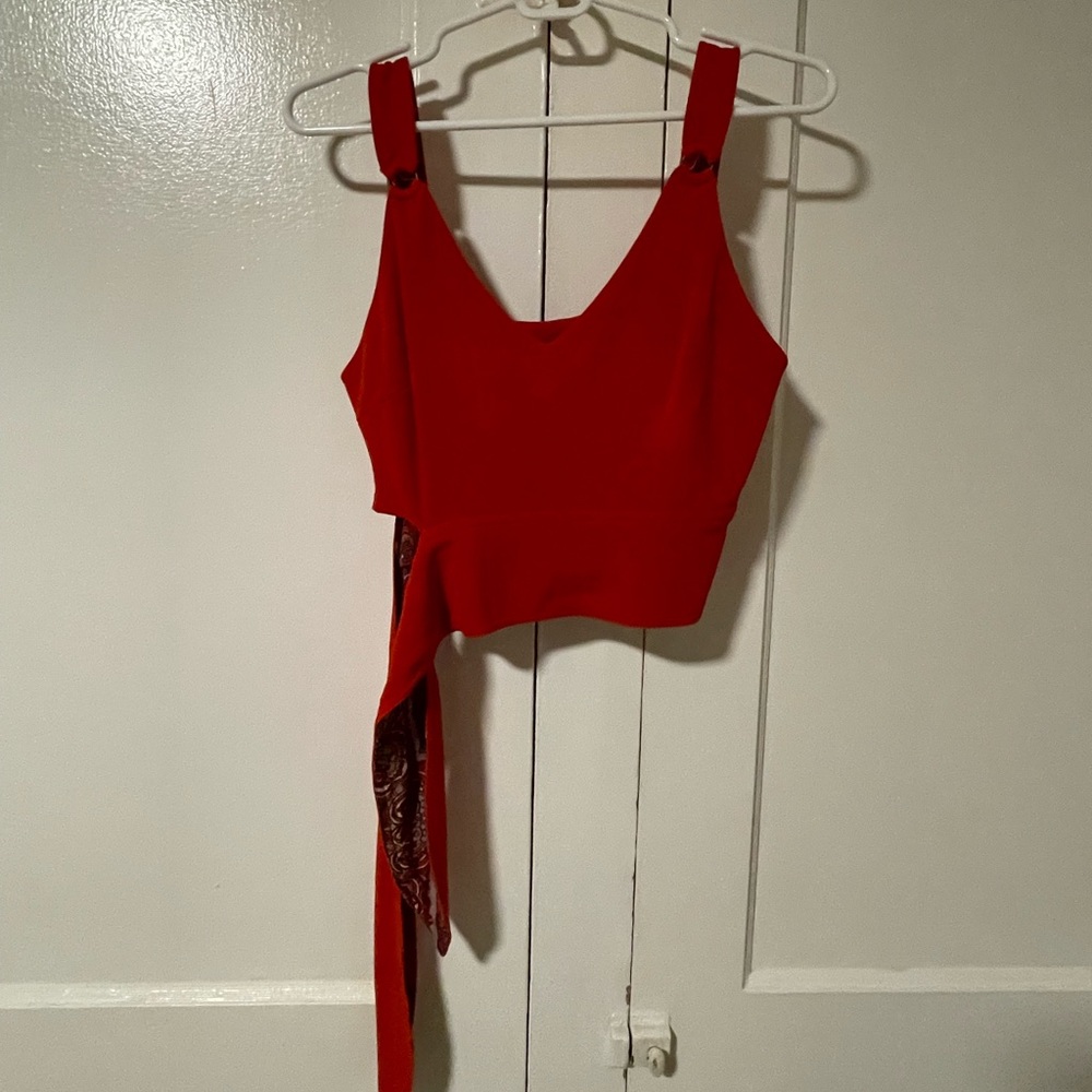 FREE PEOPLE: rust colored tank with detailed waist tie